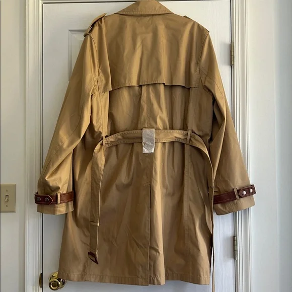 NWT COACH Men’s Trench Coat Khaki Beige Color Size XXL Leather details - Picture 7 of 16